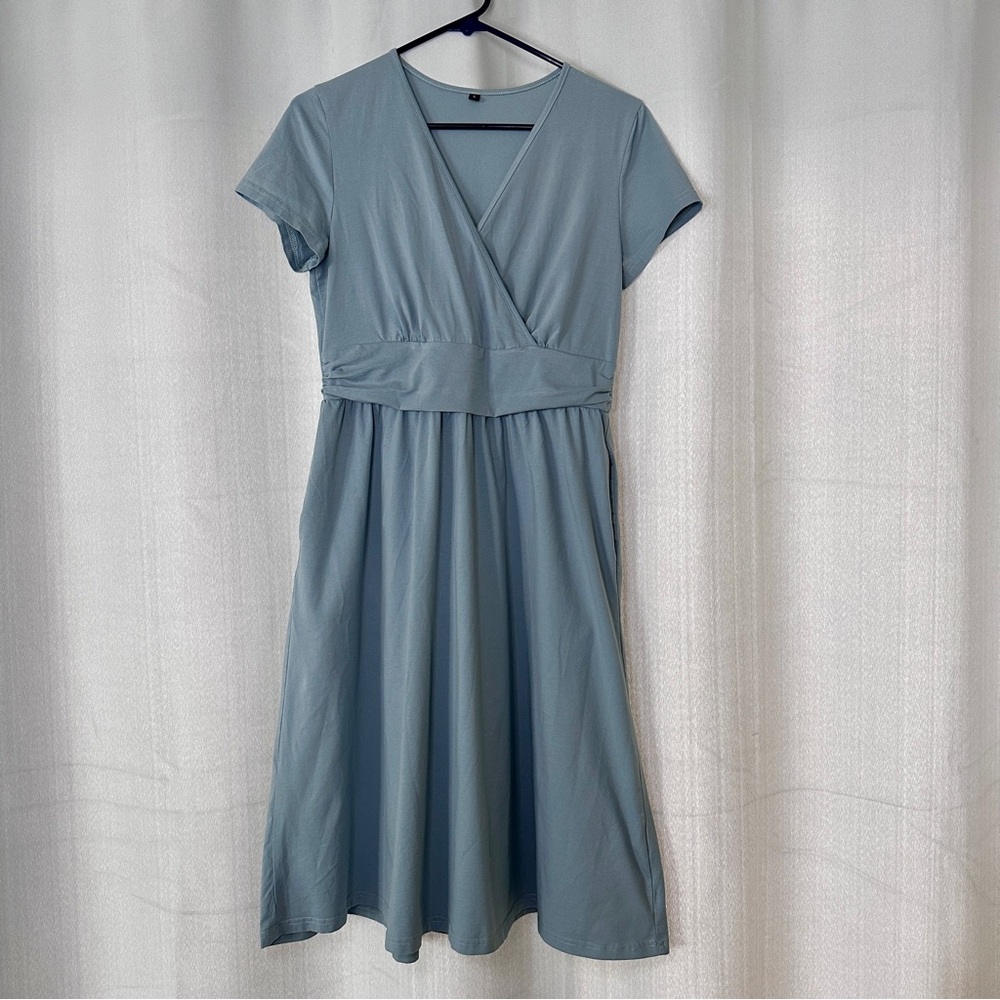 Comfortable Sea Glass Blue Fit and Flare Wrap Dress